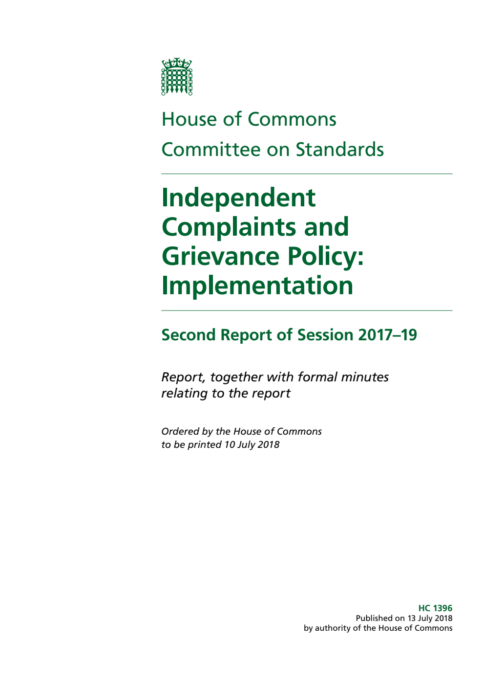 Standards Committee 2nd Report. Independent Complaints and Grievance Policy: Implementation Volume 1. Report