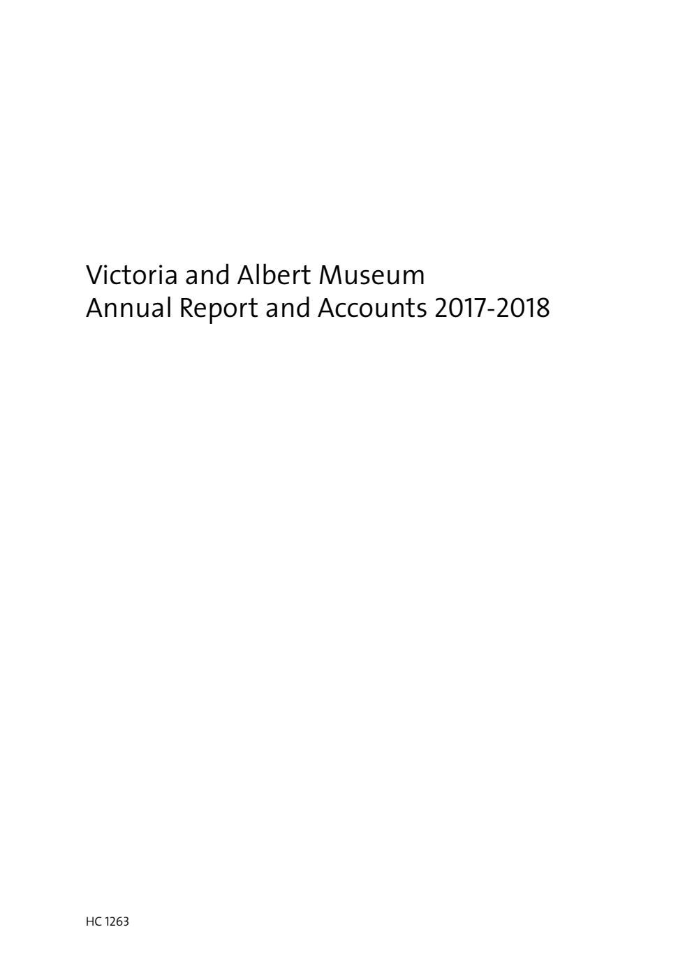 Victoria and Albert Museum Annual Report and Accounts 2017-2018