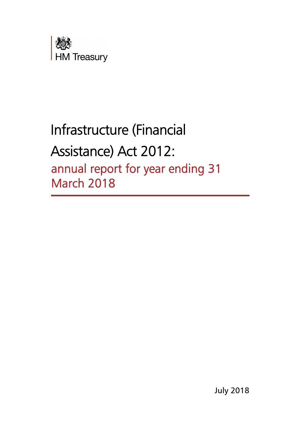 Infrastructure (Financial Assistance) Act 2012: annual report for year ending 31 March 2018