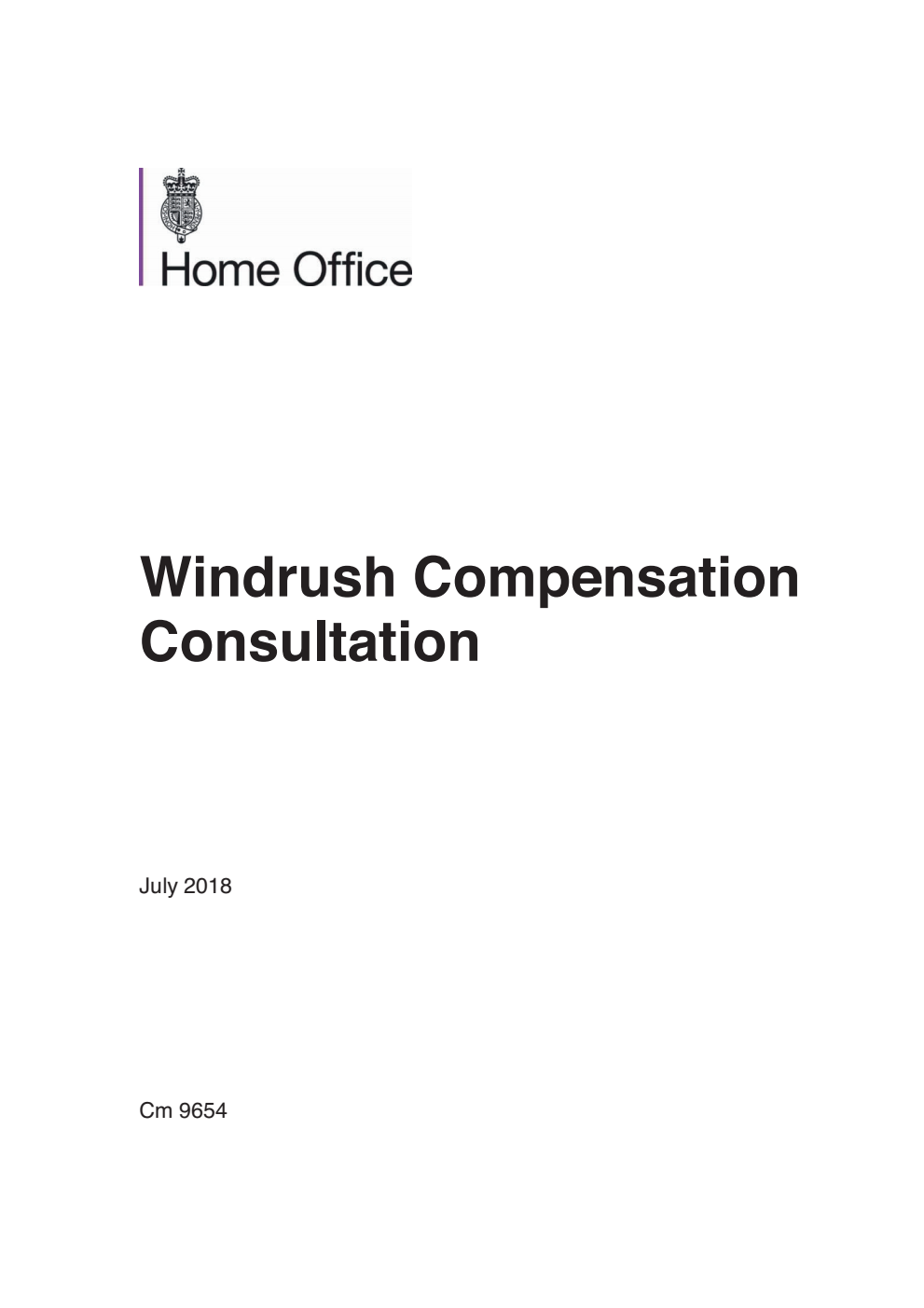 Windrush Compensation Consultation. July 2018