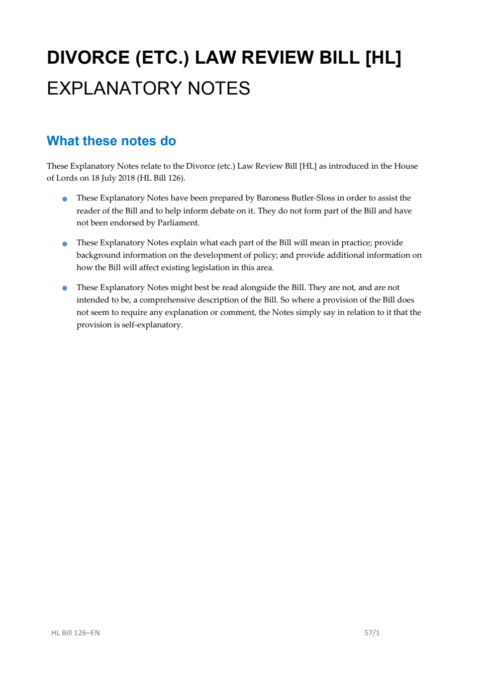 Divorce (etc.) Law Review Bill Explanatory Notes