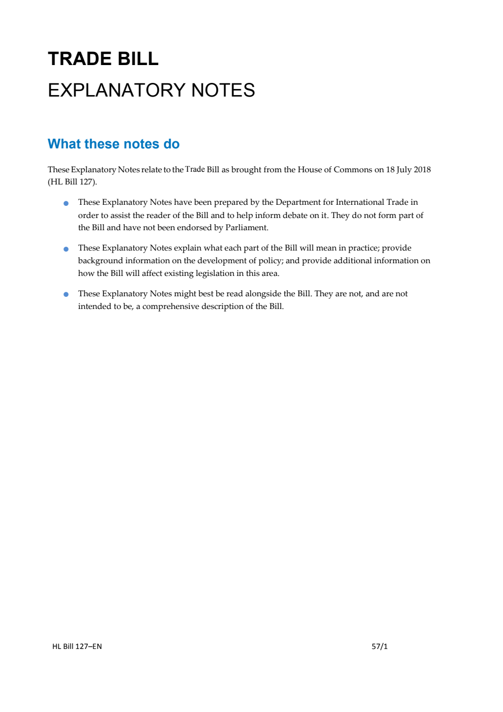 Trade Bill Explanatory Notes