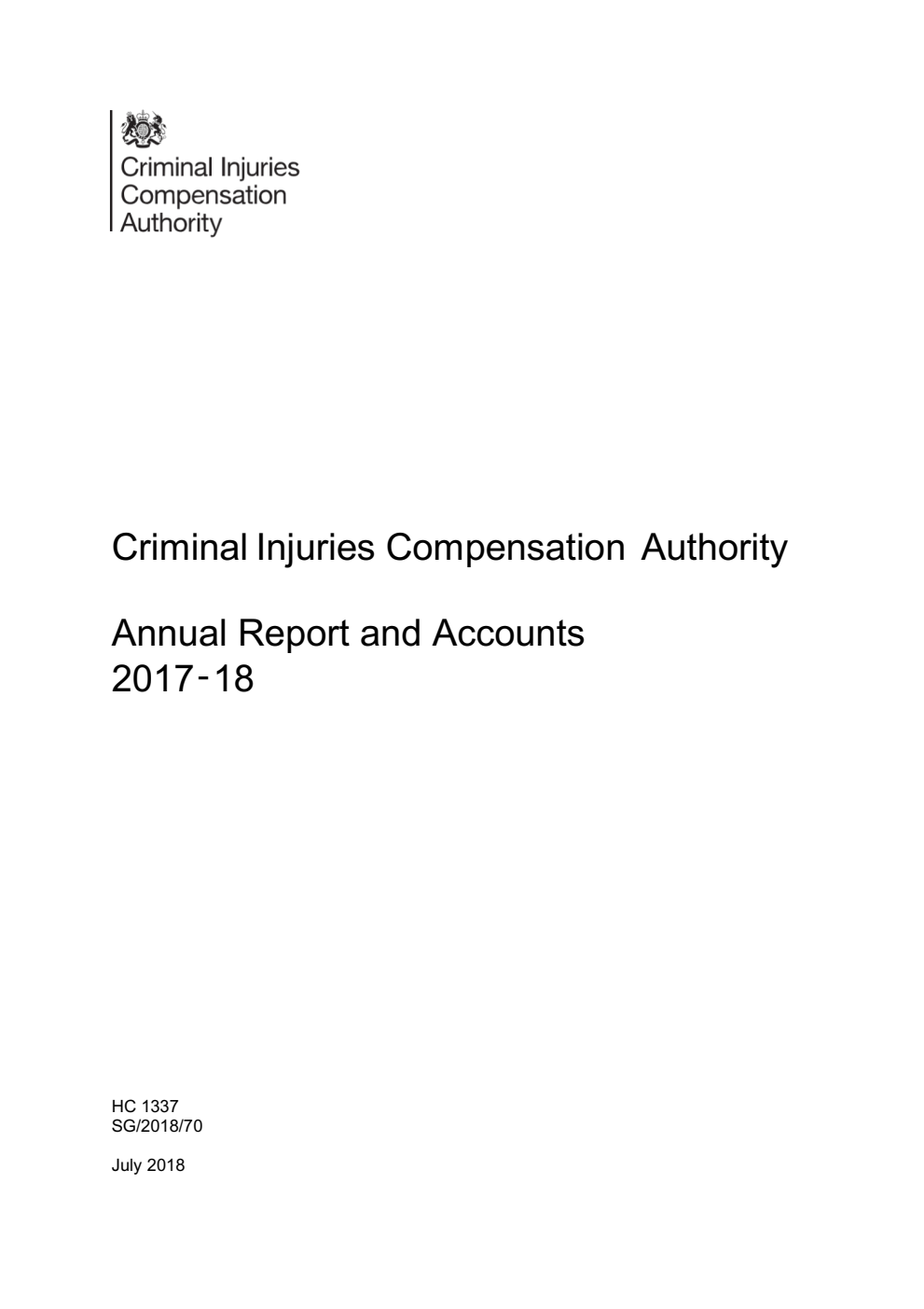 Criminal Injuries Compensation Authority Annual Report and Accounts 2017‑18
