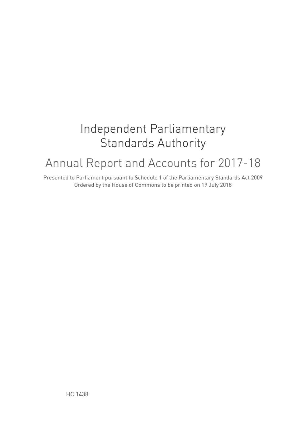 Independent Parliamentary Standards Authority Annual Report and Accounts for 2017-18
