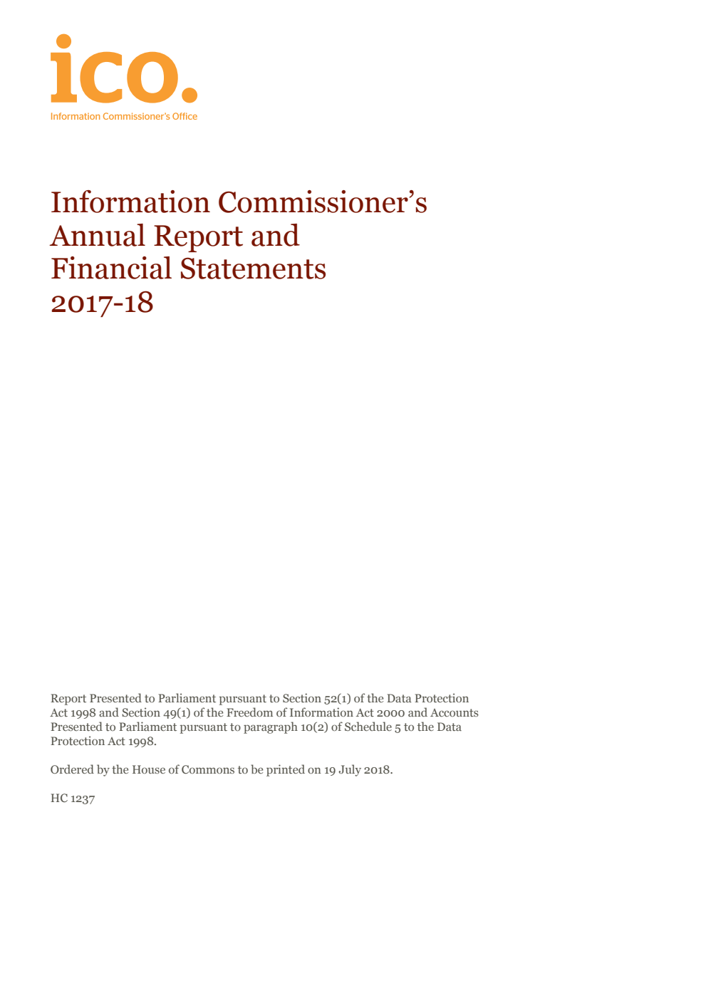Information Commissioner’s Annual Report and Financial Statements 2017-18