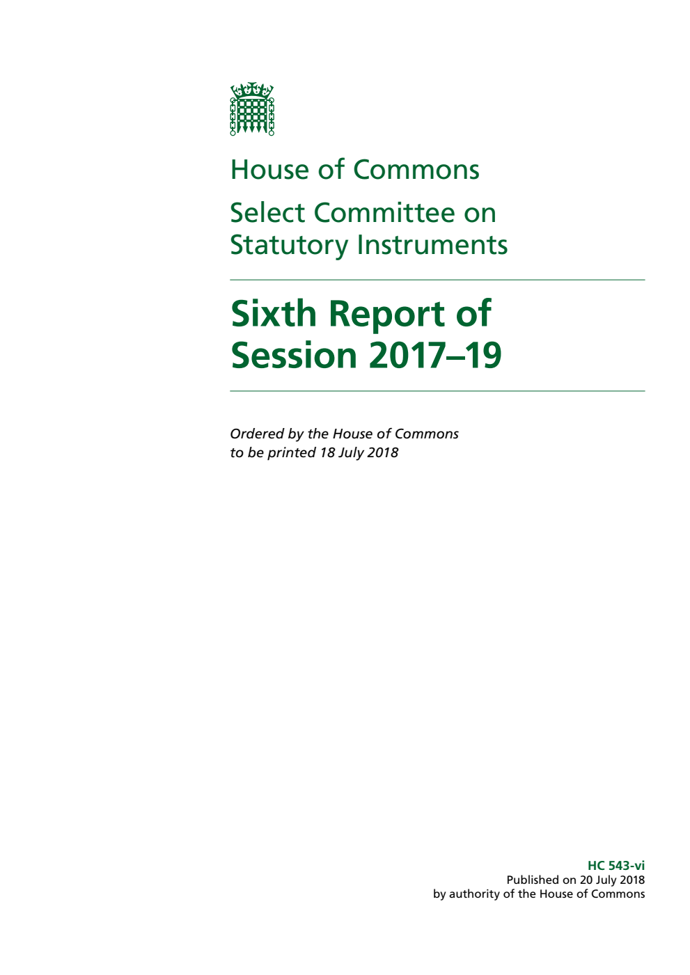 Statutory Instruments Committee 6th Report of Session 2017–19