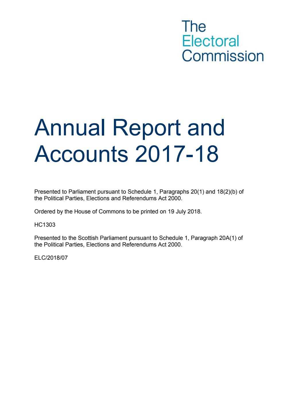 The Electoral Commission Annual Report and Accounts 2017-18