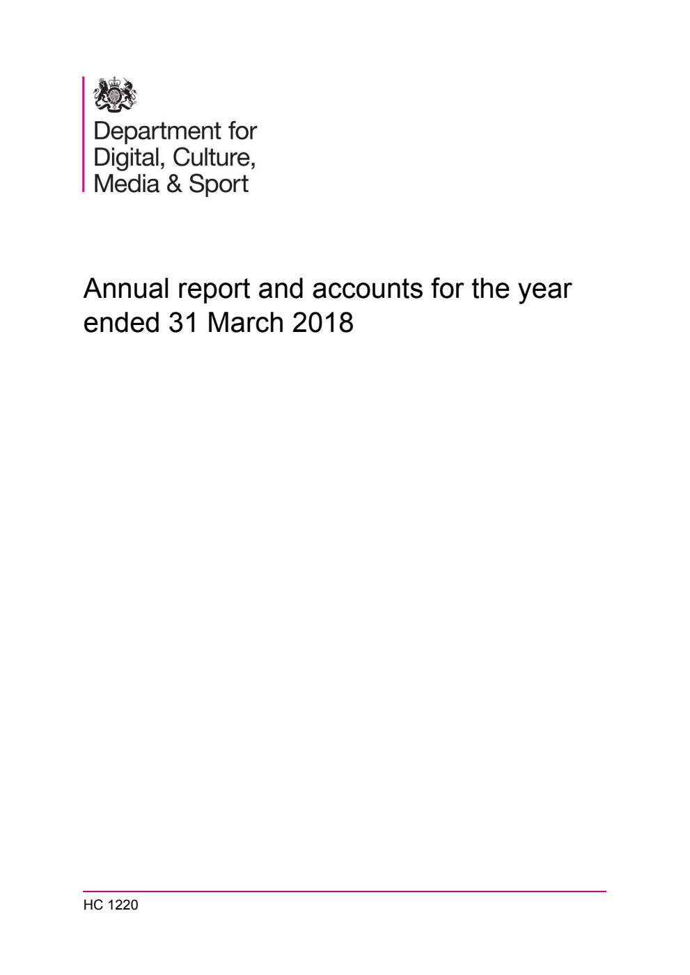 Department for Digital, Culture, Media and Sport Annual Report and Accounts for the year ended 31 March 2018