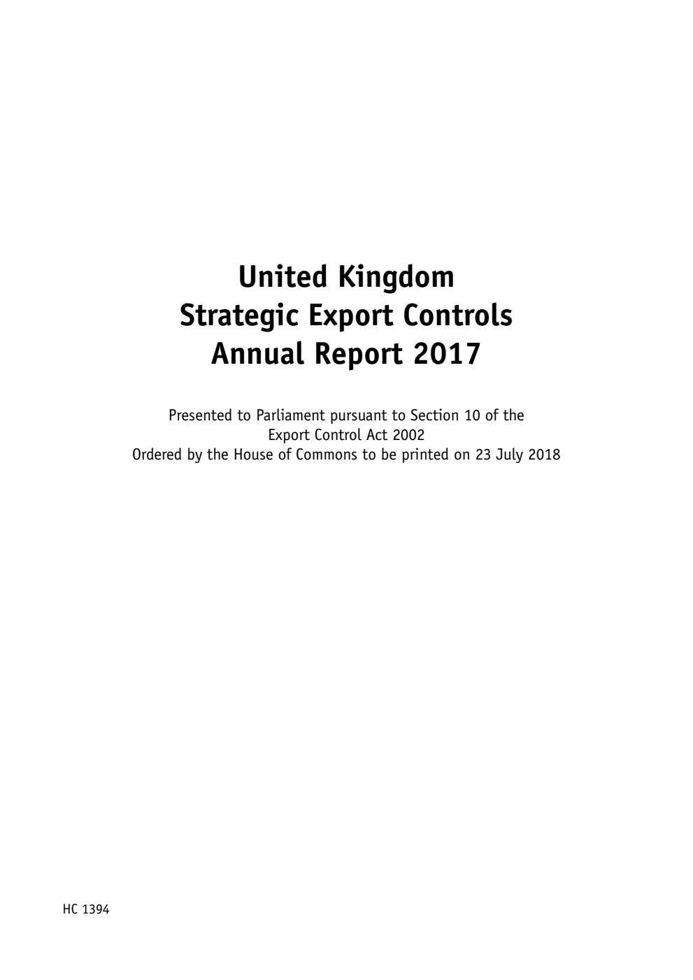 United Kingdom Strategic Export Controls Annual Report 2017