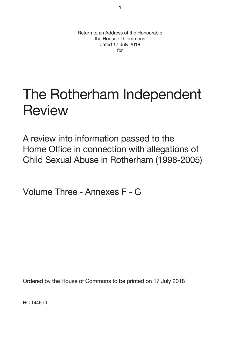 The Rotherham Independent Review: A review into information passed to the Home Office in connection with allegations of Child Sexual Abuse in Rotherham (1998-2005) Annex III