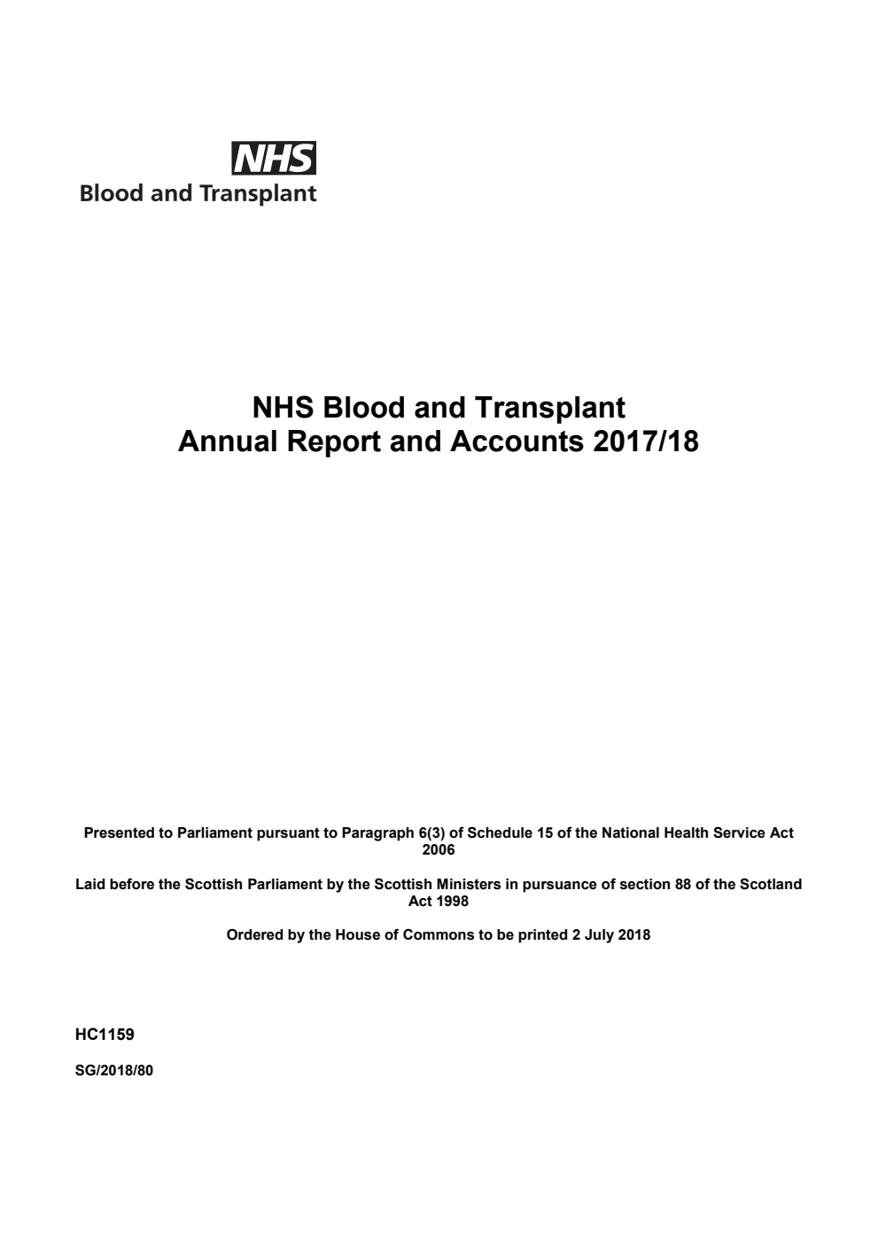 NHS Blood and Transplant Annual Report and Accounts 2017-18