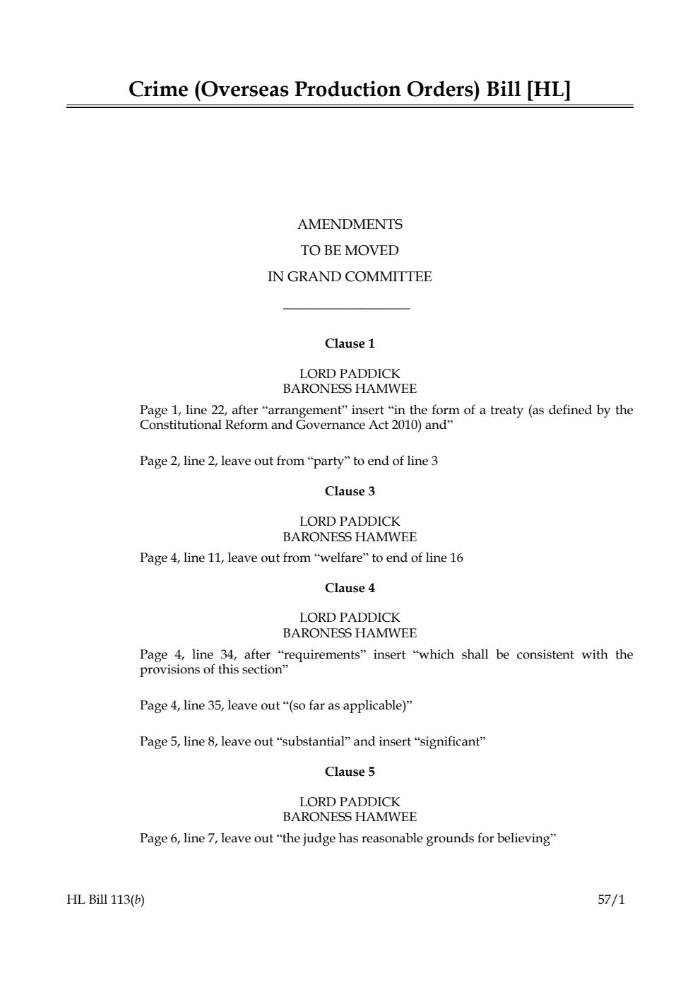 Crime (Overseas Production Orders) Bill Amendments to be moved in Grand Committee