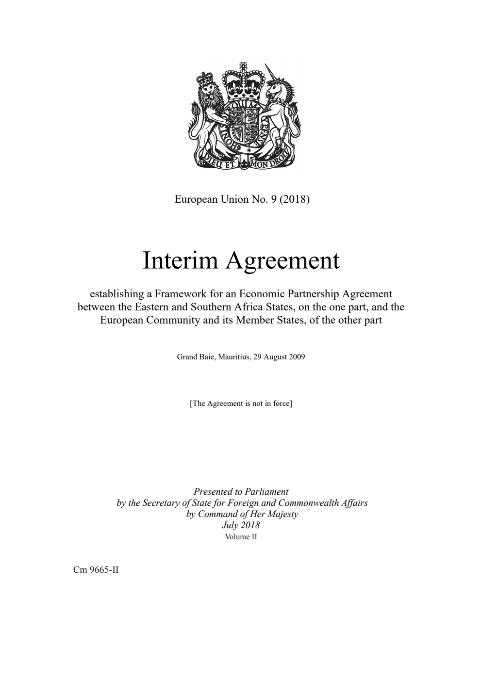 European Union No. 9 (2018) Interim Agreement establishing a Framework for an Economic Partnership Agreement between the Eastern and Southern Africa States, on the one part, and the European Community and its Member States, of the other part. Grand Baie, Mauritius, 29 August 2009 - Part II