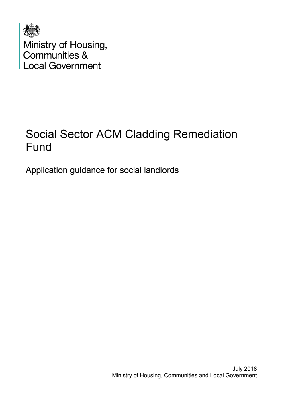 Social Sector ACM Cladding Remediation Fund. Application guidance for social landlords