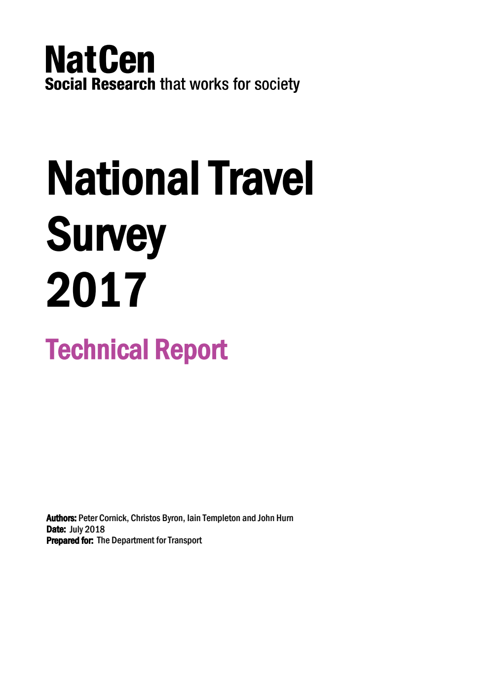 National Travel Survey: England 2017. Technical Report