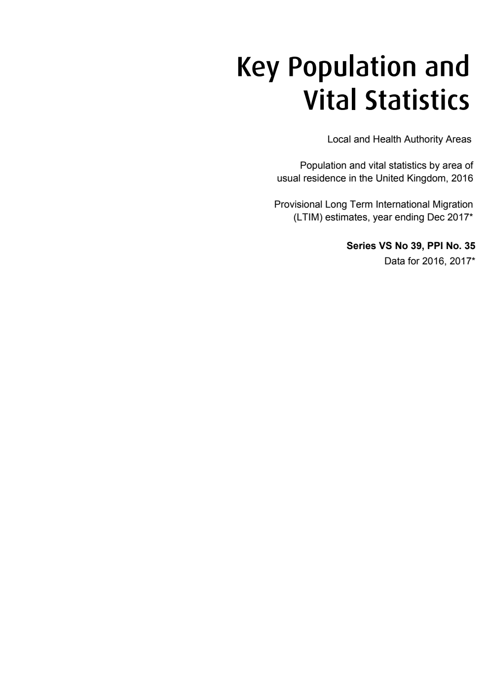 Series VS Number 39 PPI Number 35 Key Population and Vital Statistics 