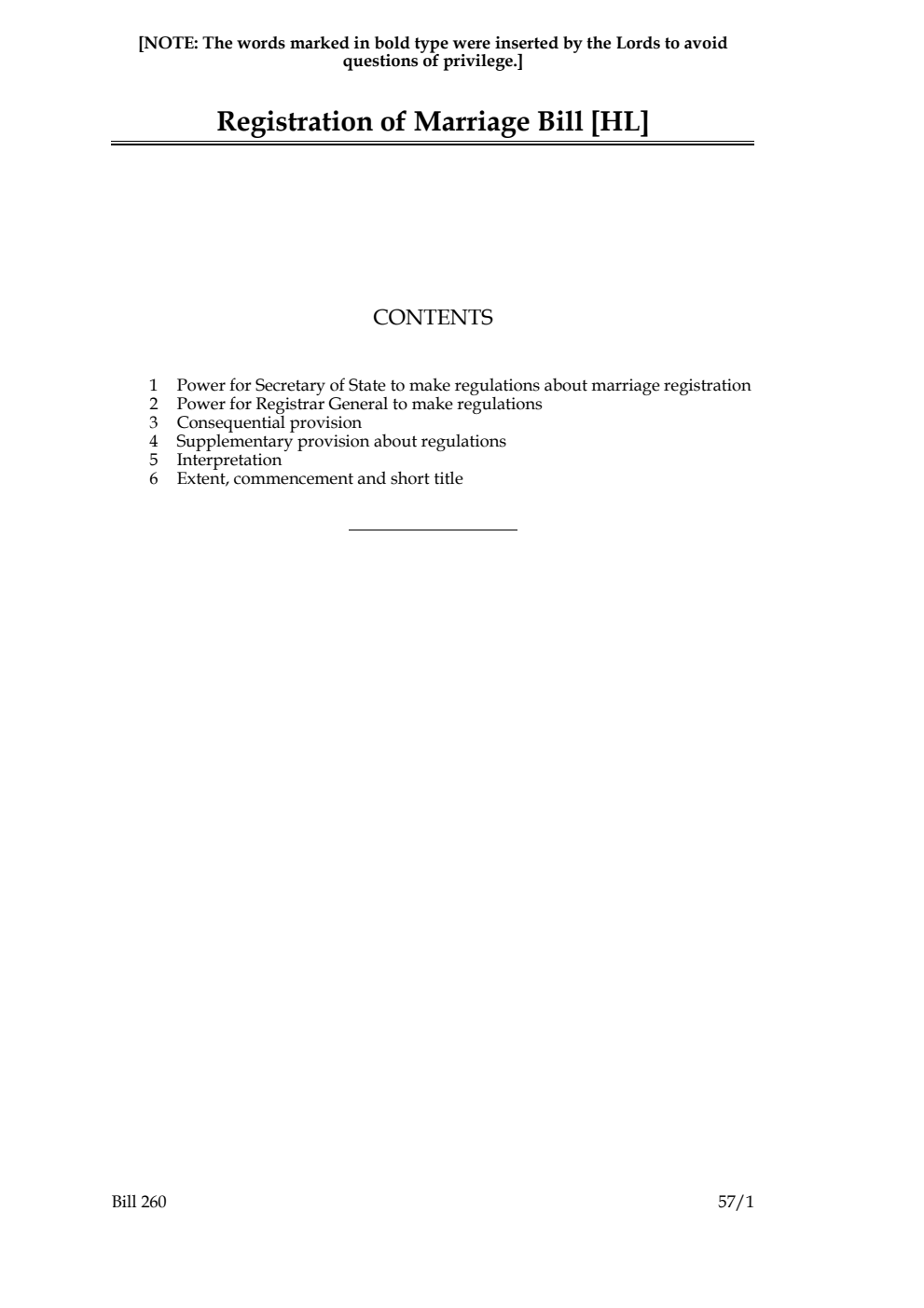 Registration of Marriage Bill