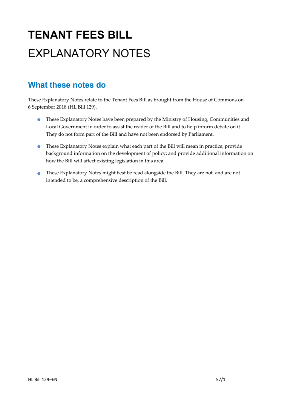 Tenant Fees Bill Explanatory Notes