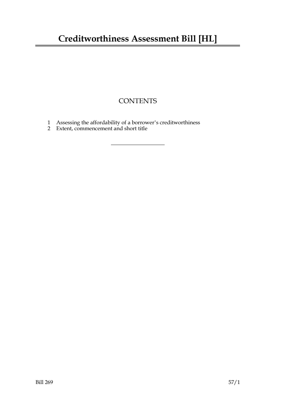 Creditworthiness Assessment Bill