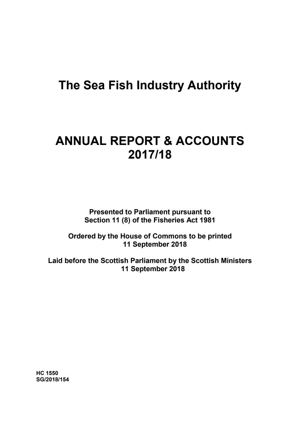 The Sea Fish Industry Authority Annual Report and Accounts 2017/18