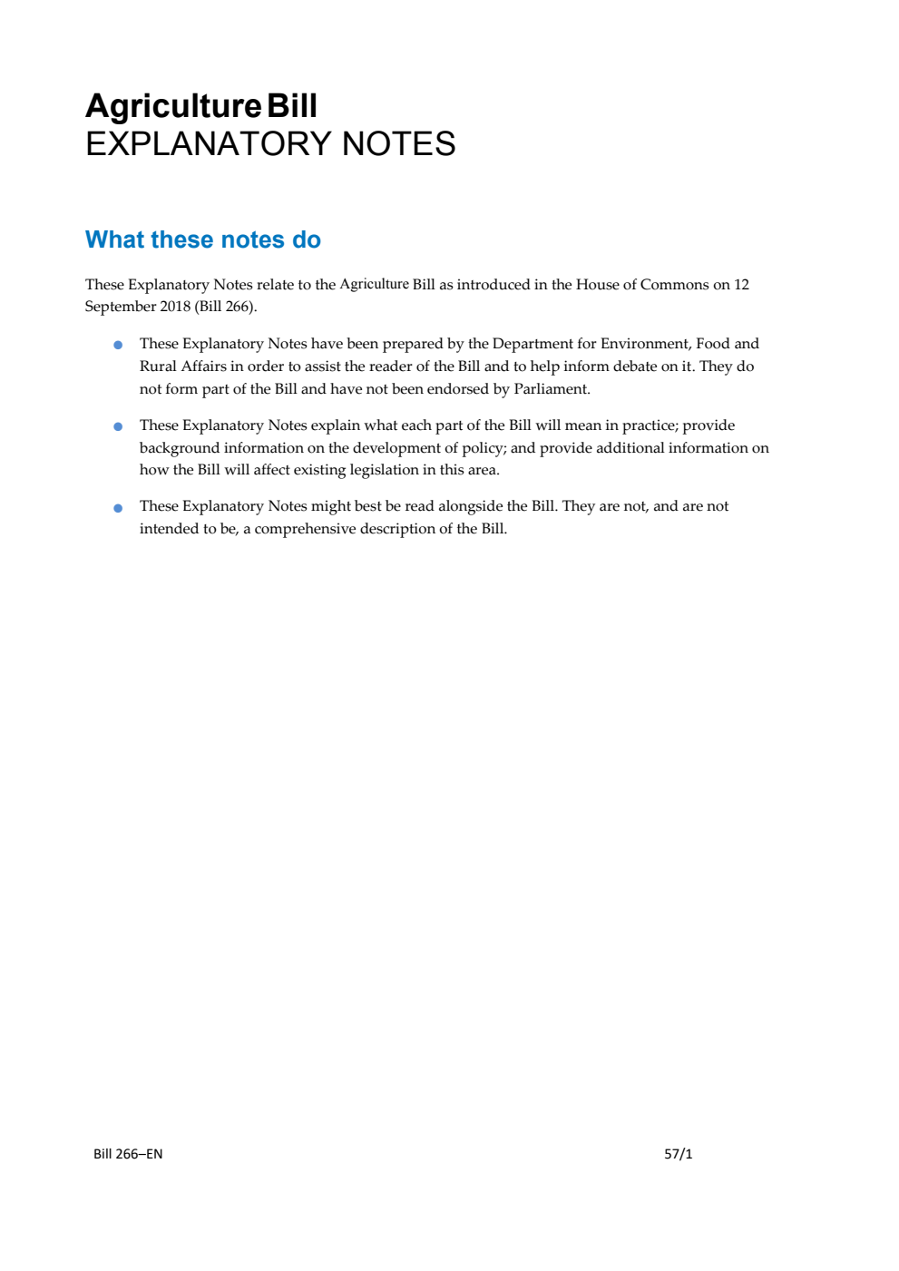 Agriculture Bill Explanatory Notes