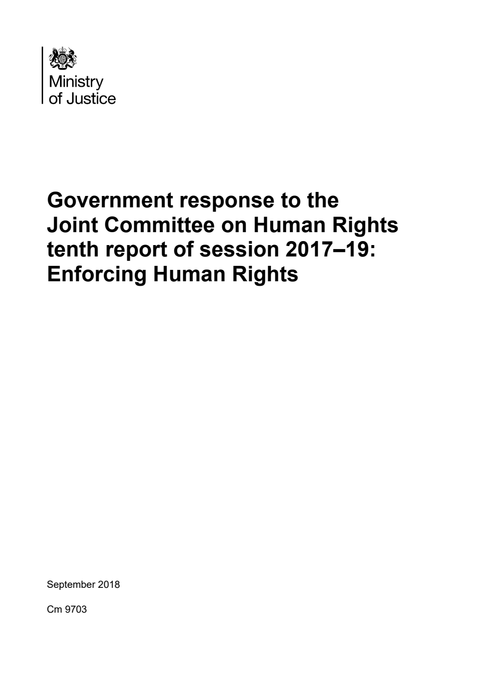 Government response to the Joint Committee on Human Rights tenth report of session 2017–19: Enforcing Human Rights