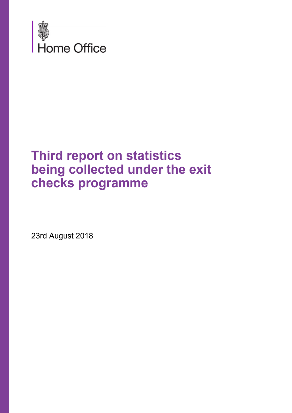 Third report on statistics being collected under the exit checks programme