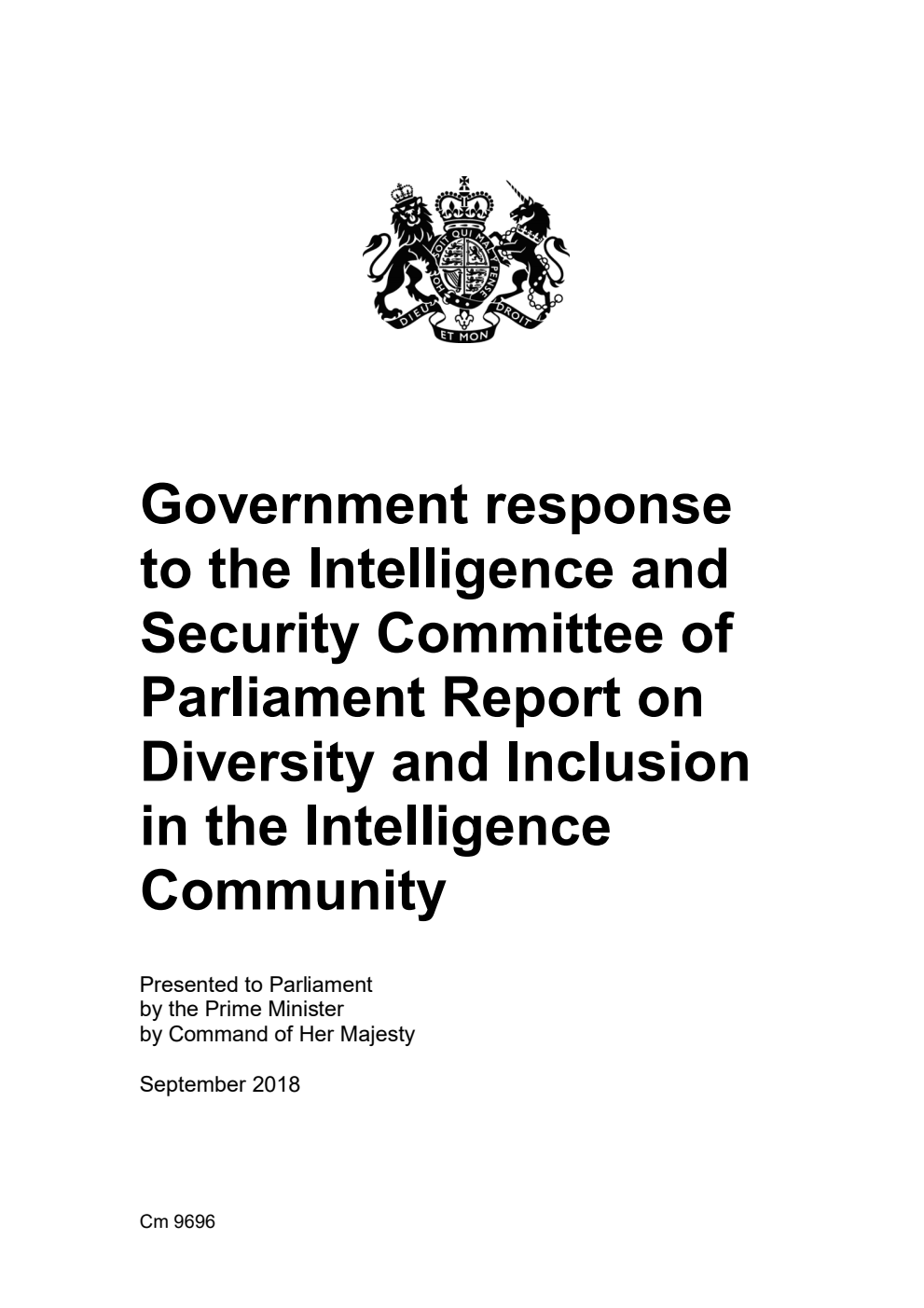 Government response to the Intelligence and Security Committee of Parliament Report on Diversity and Inclusion in the Intelligence Community