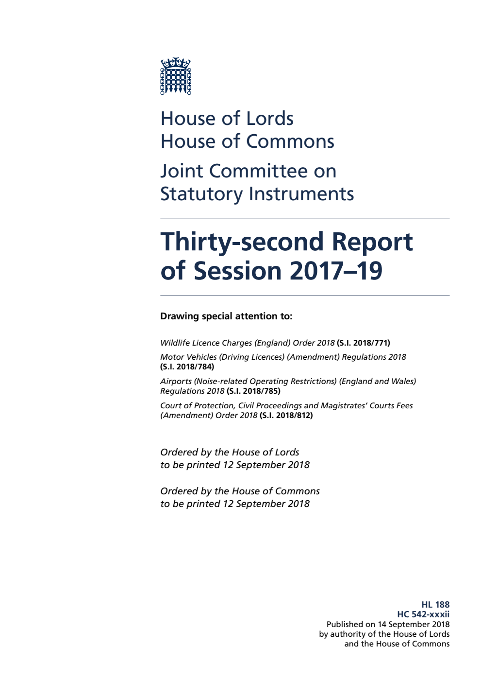 Joint Committee on Statutory Instruments 32nd Report of Session 2017–19