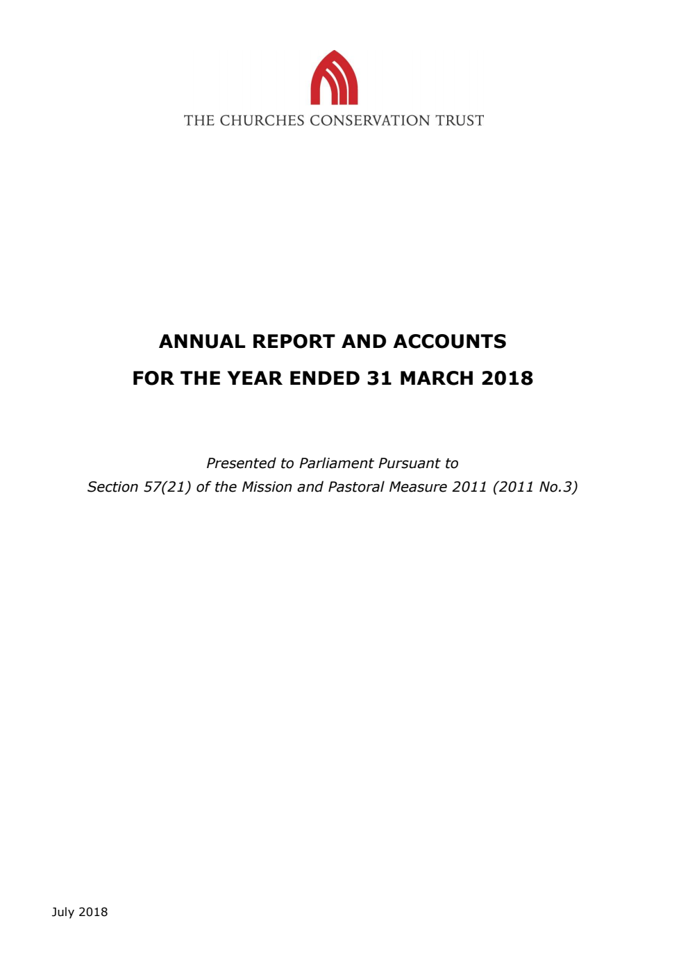 The Churches Conservation Trust Annual Report and Accounts for the year ended 31 March 2018