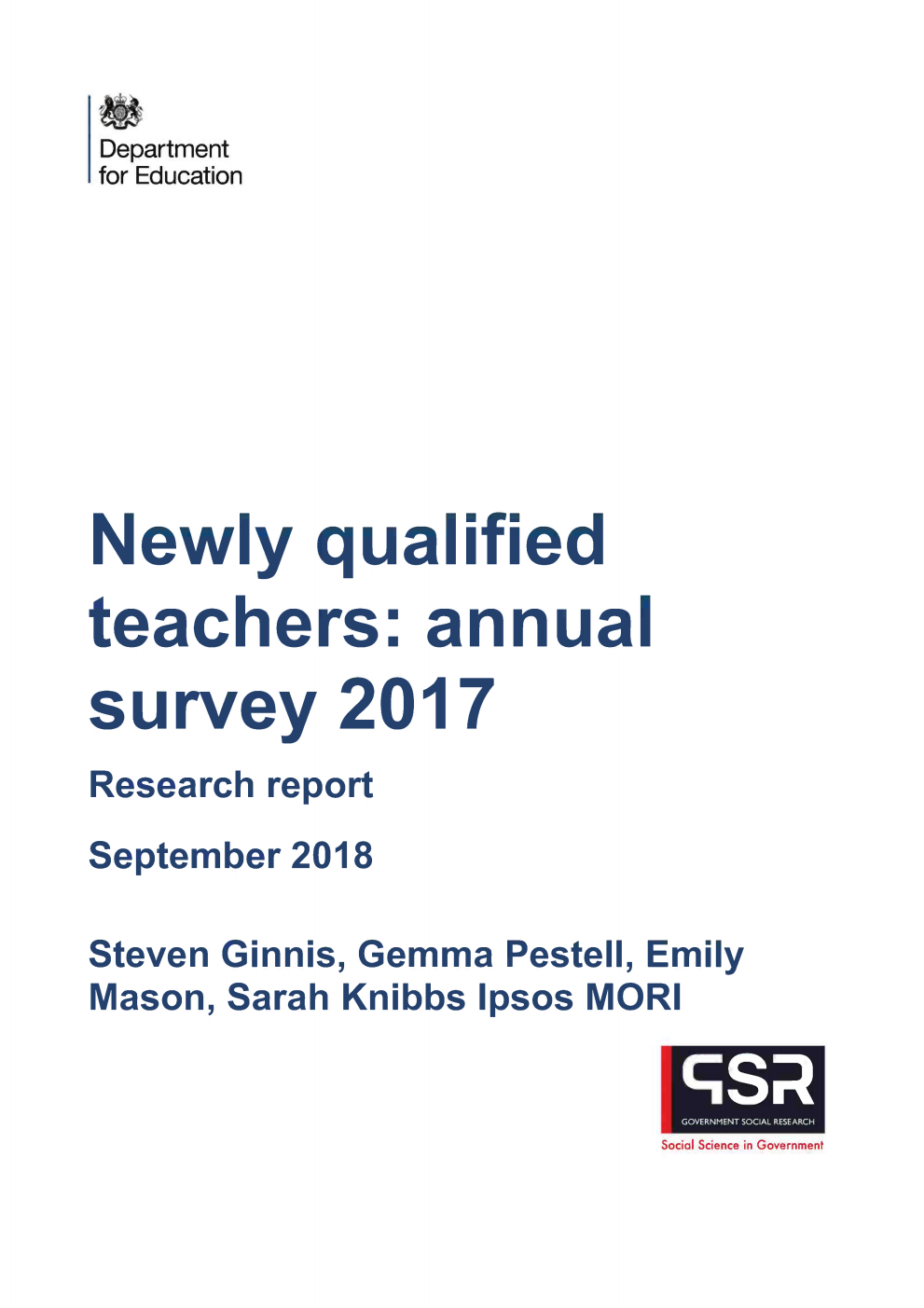 DFE-RR834 Newly qualified teachers: annual survey 2017, Research report September 2018