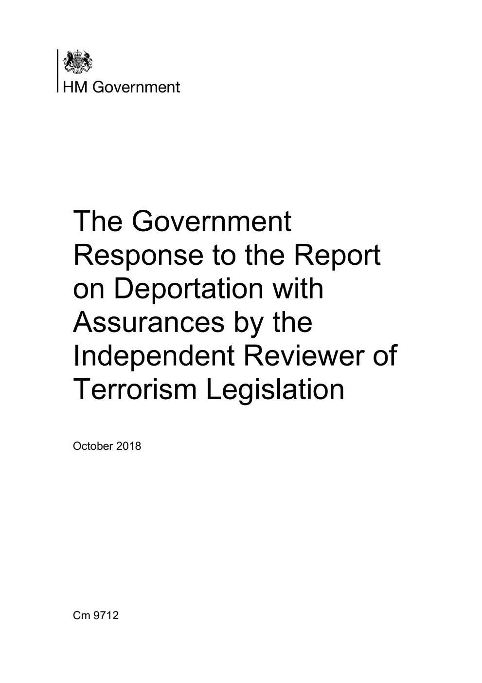 The Government Response to the Report on Deportation with Assurances by the Independent Reviewer of Terrorism Legislation