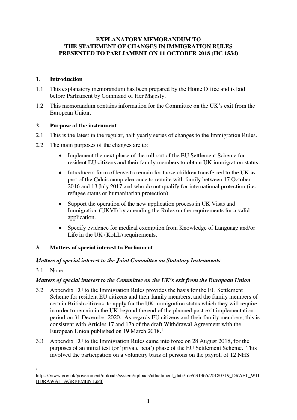 Explanatory Memorandum to the Statement of Changes in Immigration Rules