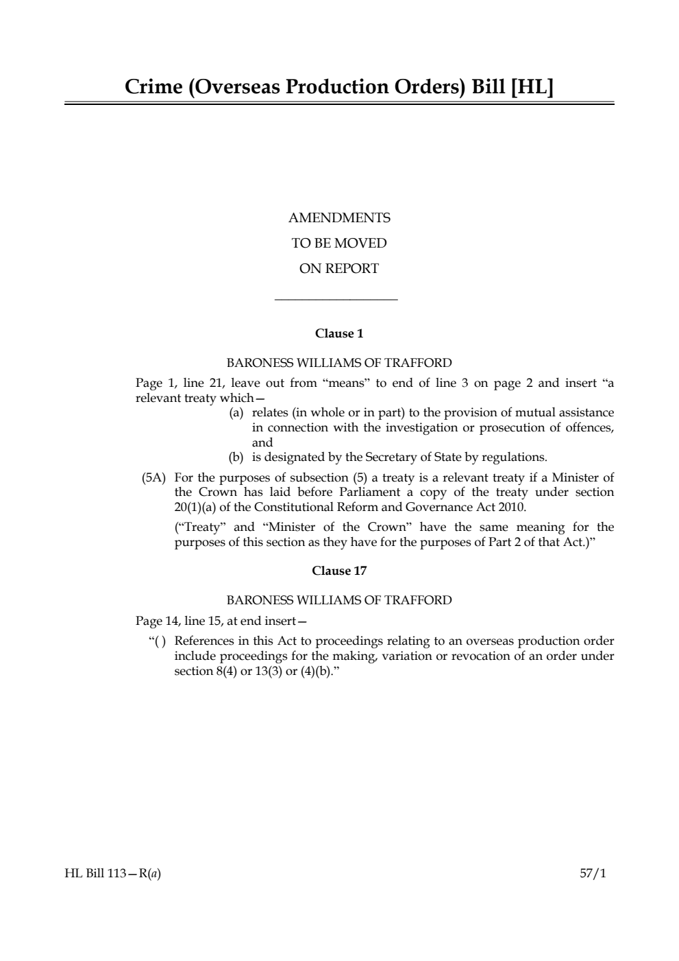 Crime (Overseas Production Orders) Bill Amendments to be moved on report