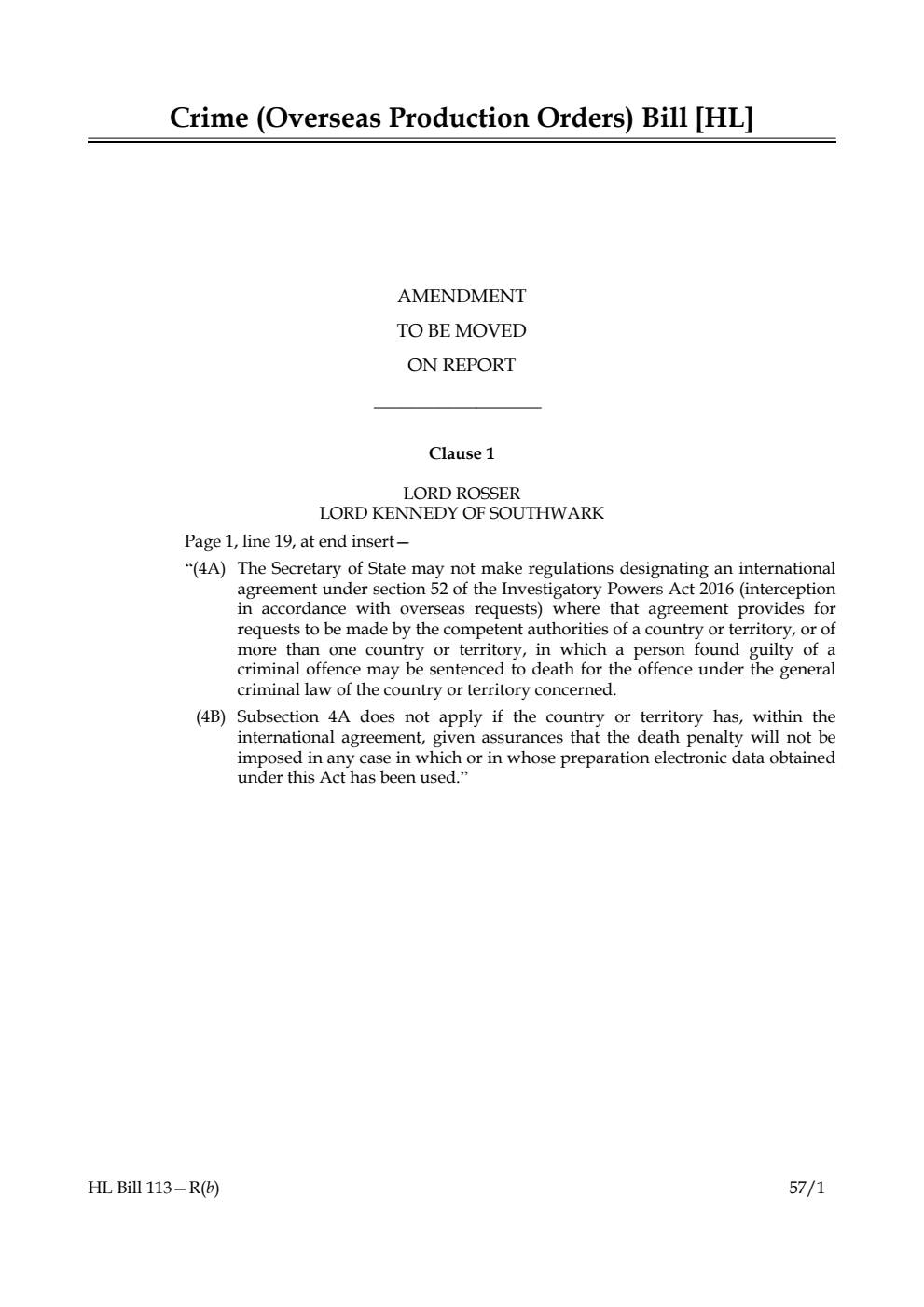 Crime (Overseas Production Orders) Bill Amendment to be moved on report