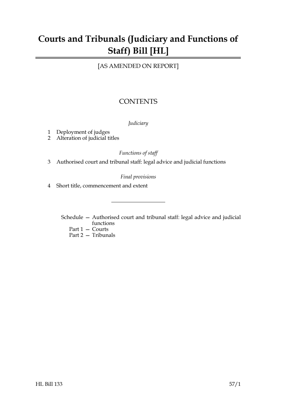 Courts and Tribunals (Judiciary and Functions of Staff) Bill [as amended on Report]