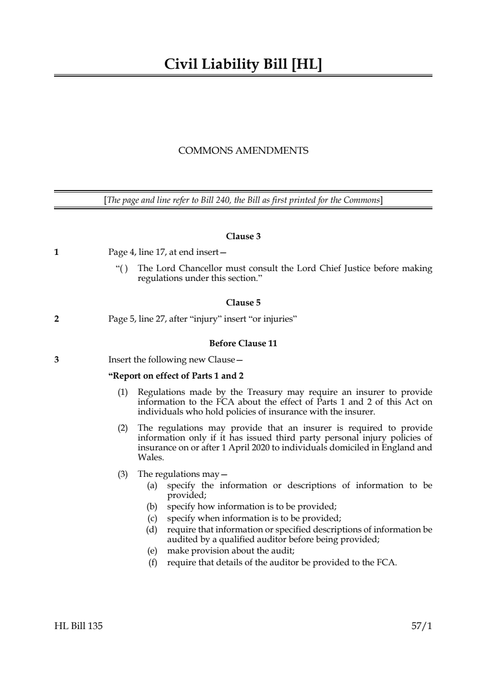 Civil Liability Bill Commons Amendments