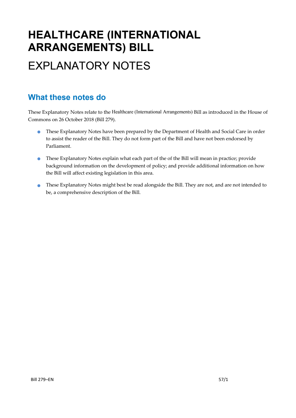 Healthcare (International Arrangements) Bill Explanatory Notes