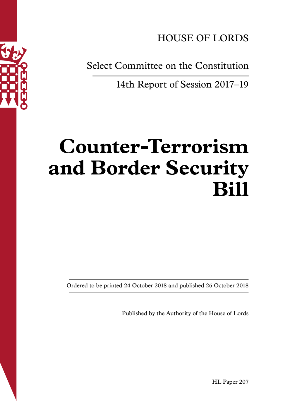 Constitution Committee 14th Report. Counter-Terrorism  and Border Security Bill