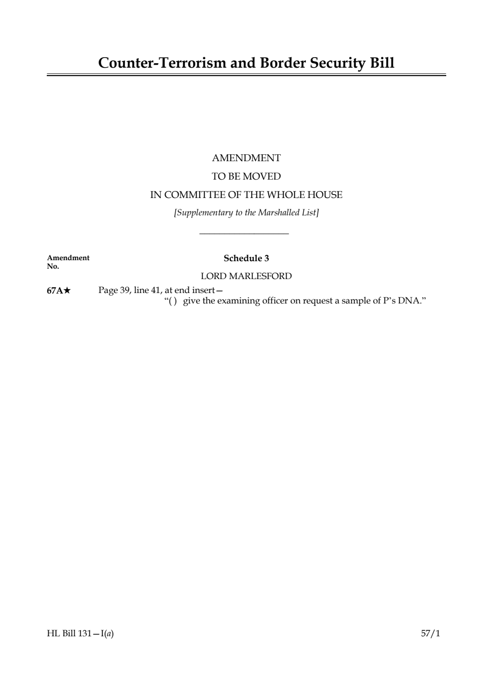 Counter-Terrorism and Border Security Bill Amendment to be moved in Committee of the Whole House [Supplementary to the Marshalled List]
