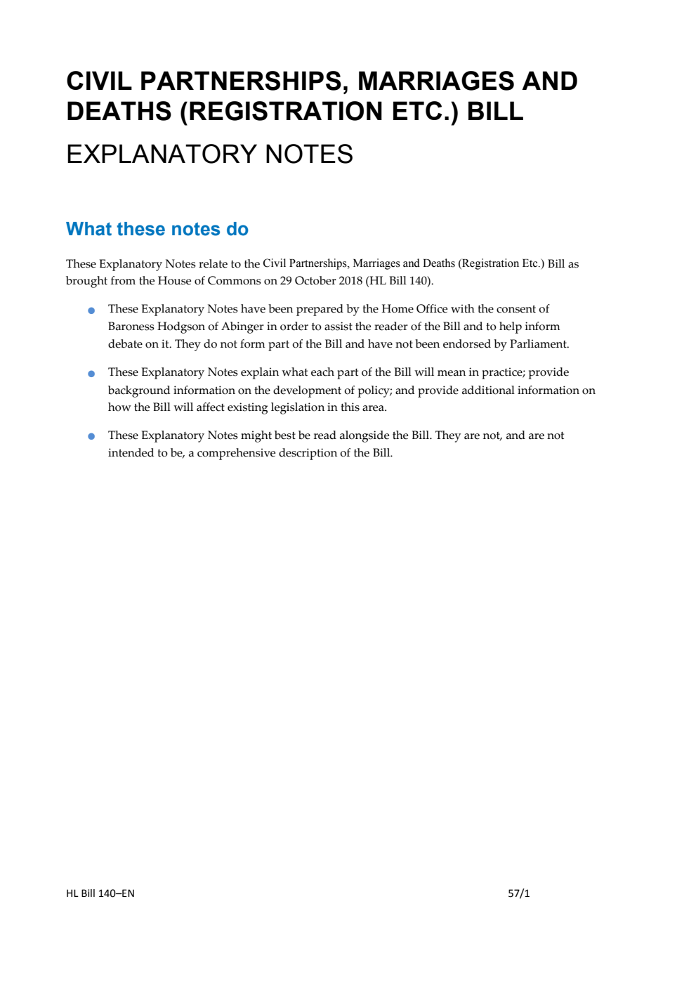 Civil Partnerships, Marriages and Deaths (Registration Etc.) Bill Explanatory Notes
