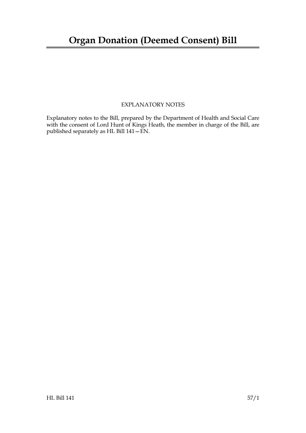 Organ Donation (Deemed Consent) Bill