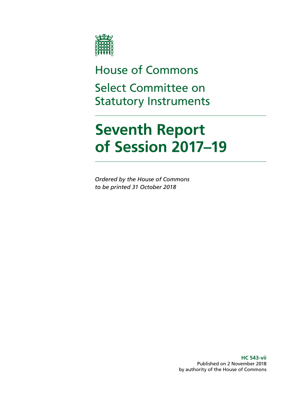 Statutory Instruments Committee 7th Report of Session 2017–19