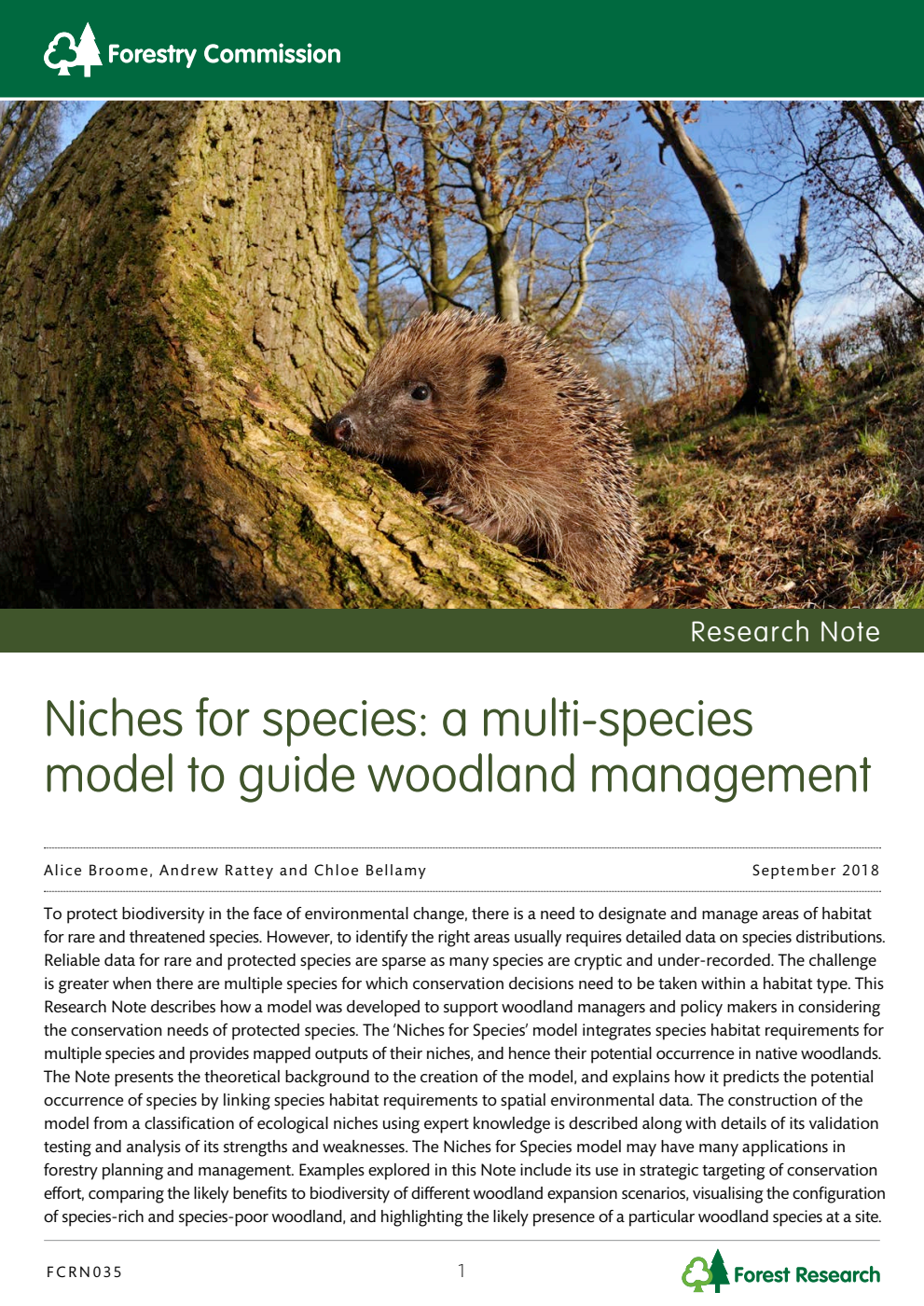 Forestry Commission Research Note 035 Niches for species: a multi-species model to guide woodland management