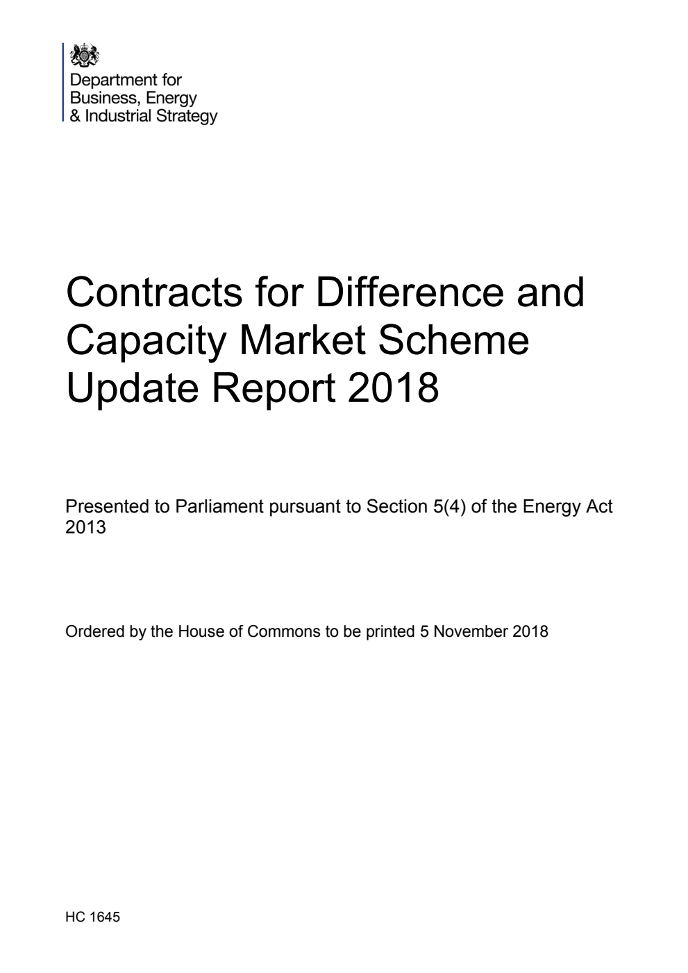 Contracts for Difference and Capacity Market Scheme Update 2018