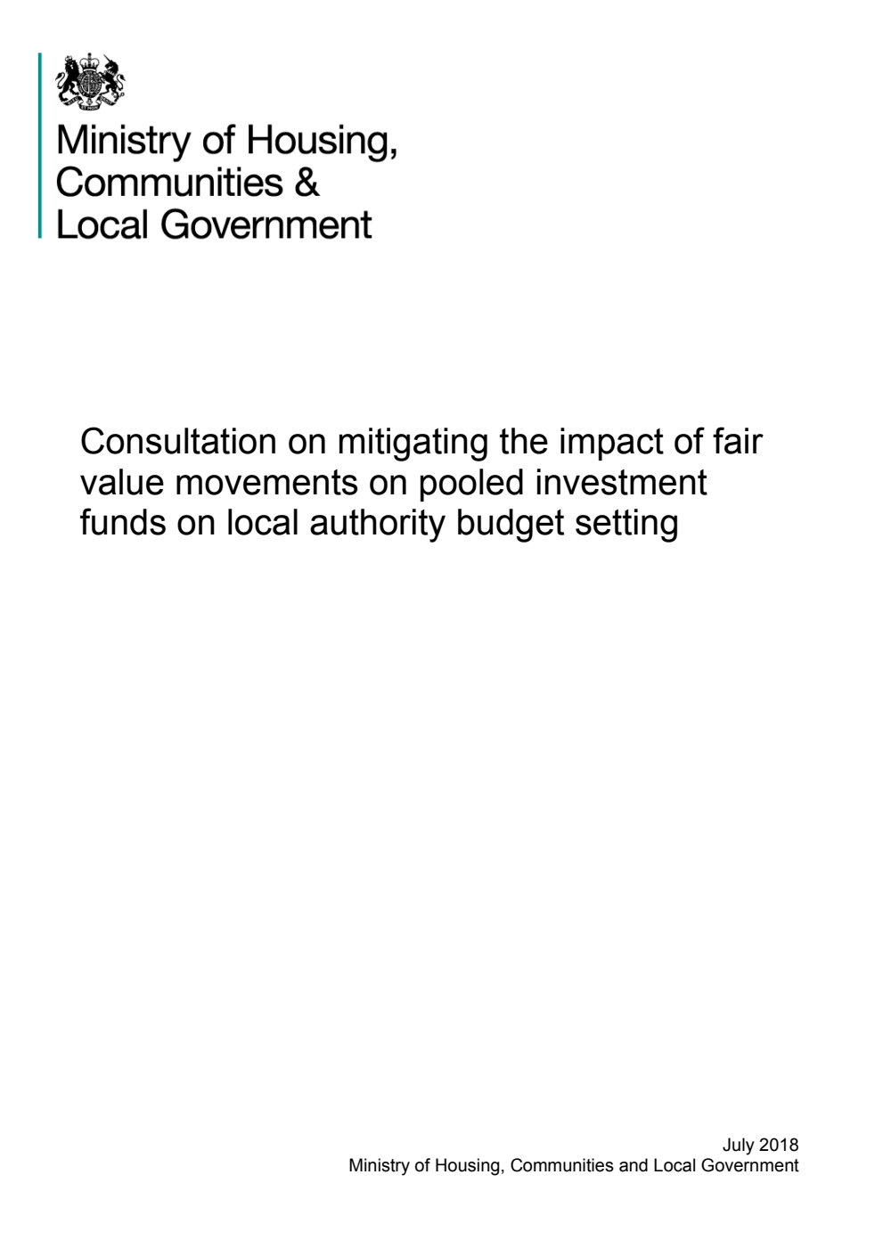 Consultation on mitigating the impact of fair value movements on pooled investment funds on local authority budget setting