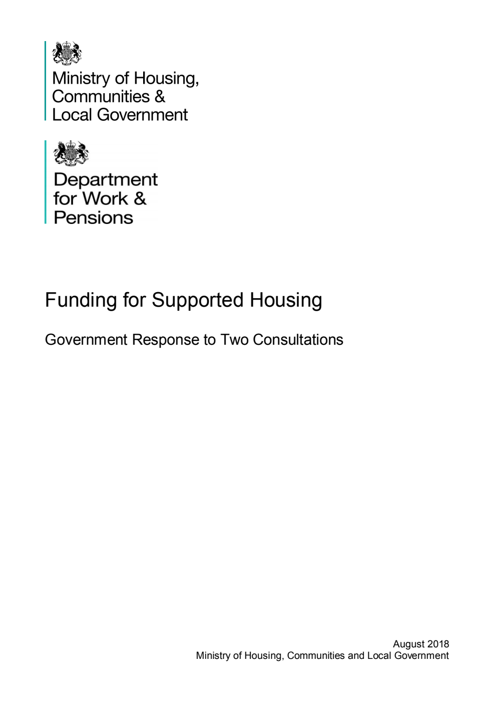 Funding for Supported Housing. Government Response to Two Consultations