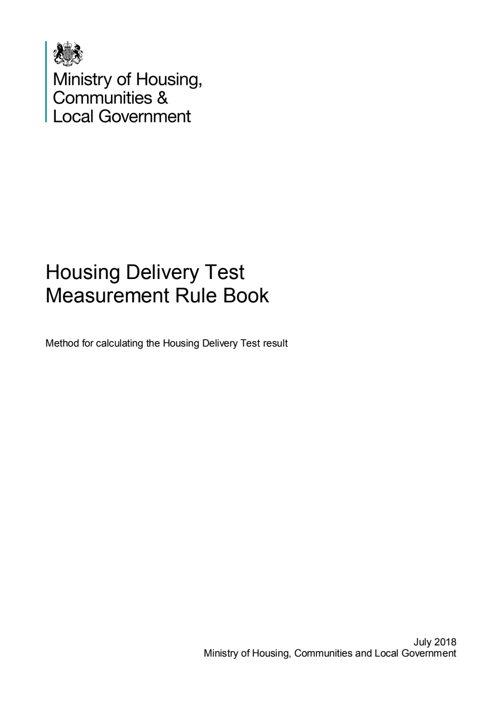 Housing Delivery Test. Measurement Rule Book. Method for calculating the Housing Delivery Test result