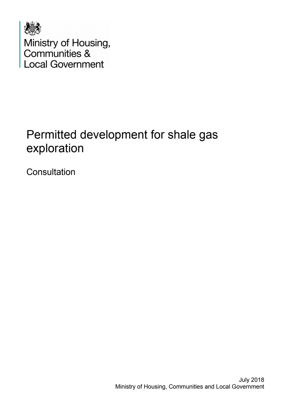 Permitted development for shale gas exploration. Consultation