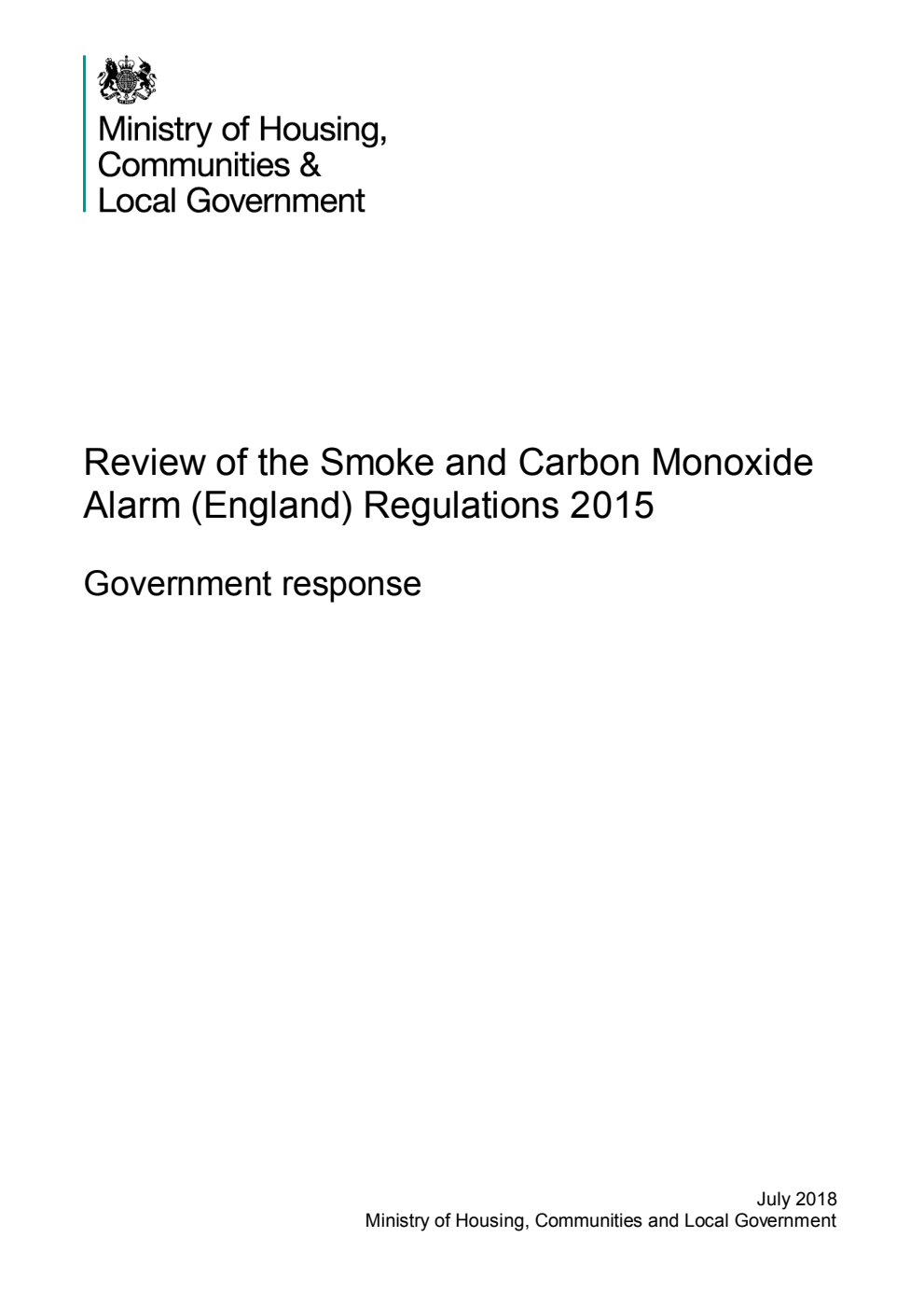 Review of the Smoke and Carbon Monoxide Alarm (England) Regulations 2015. Government response